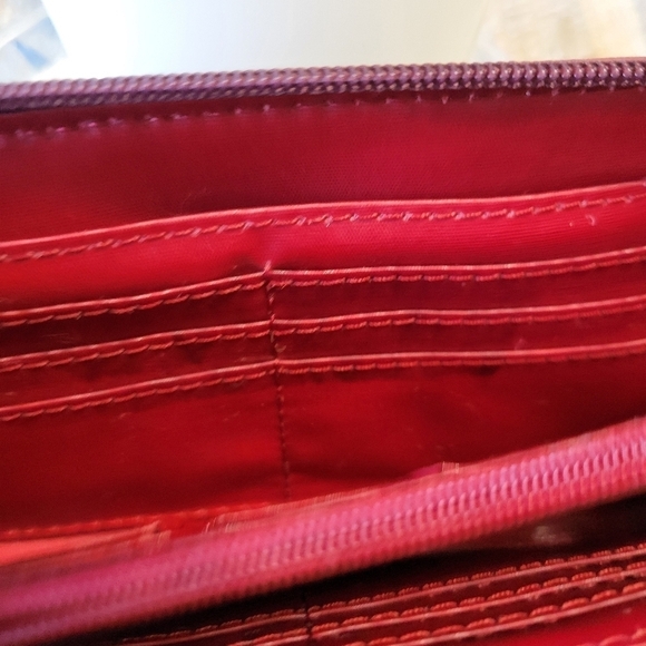 Fossil Leather Floral Zip Around Long Wallet Coated Canvas Pink Cream Retro EUC - Picture 10 of 13